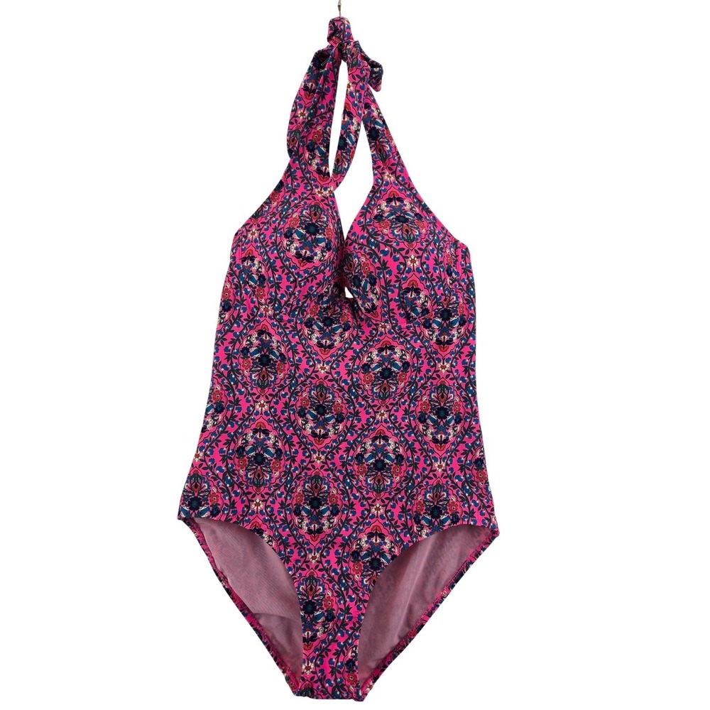 Boden Enhancer Underwired Swimsuit Festival Pink Floral Vine Halter 36C NEW